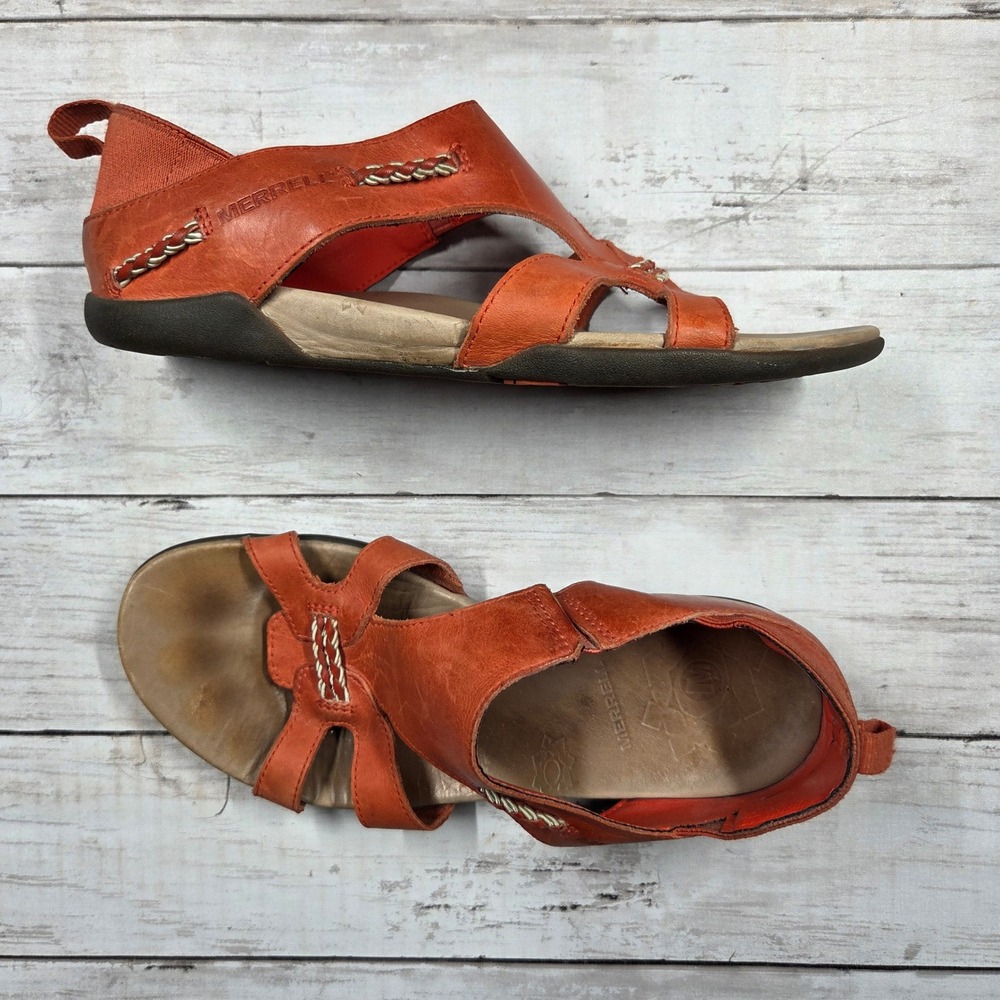 Merrell Sandals Women 8 Orange Leather Flaxen Lychee‎ J89354